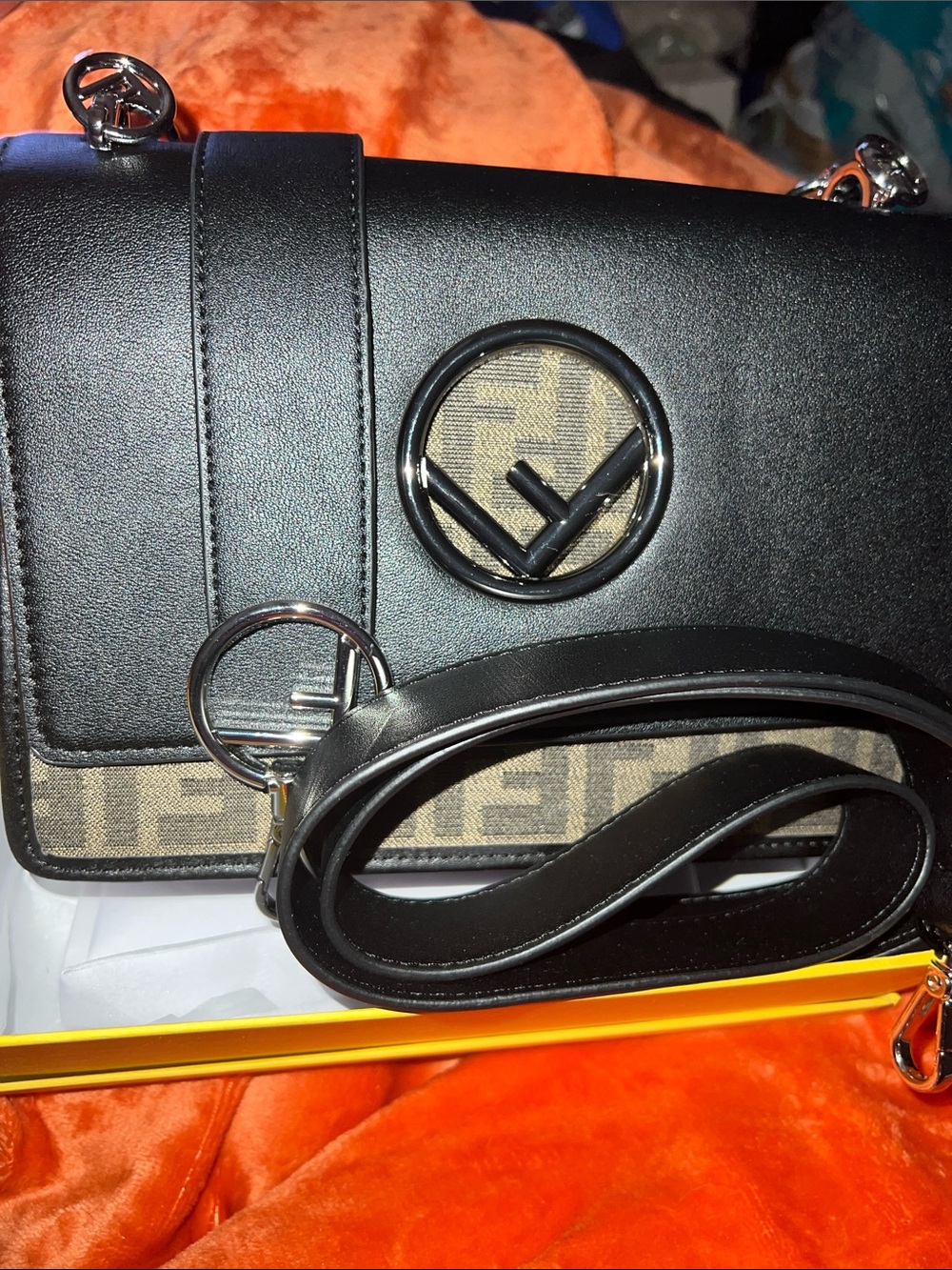 Leather Black and Brown Monogram Crossbody Bag - Picture 5 of 5